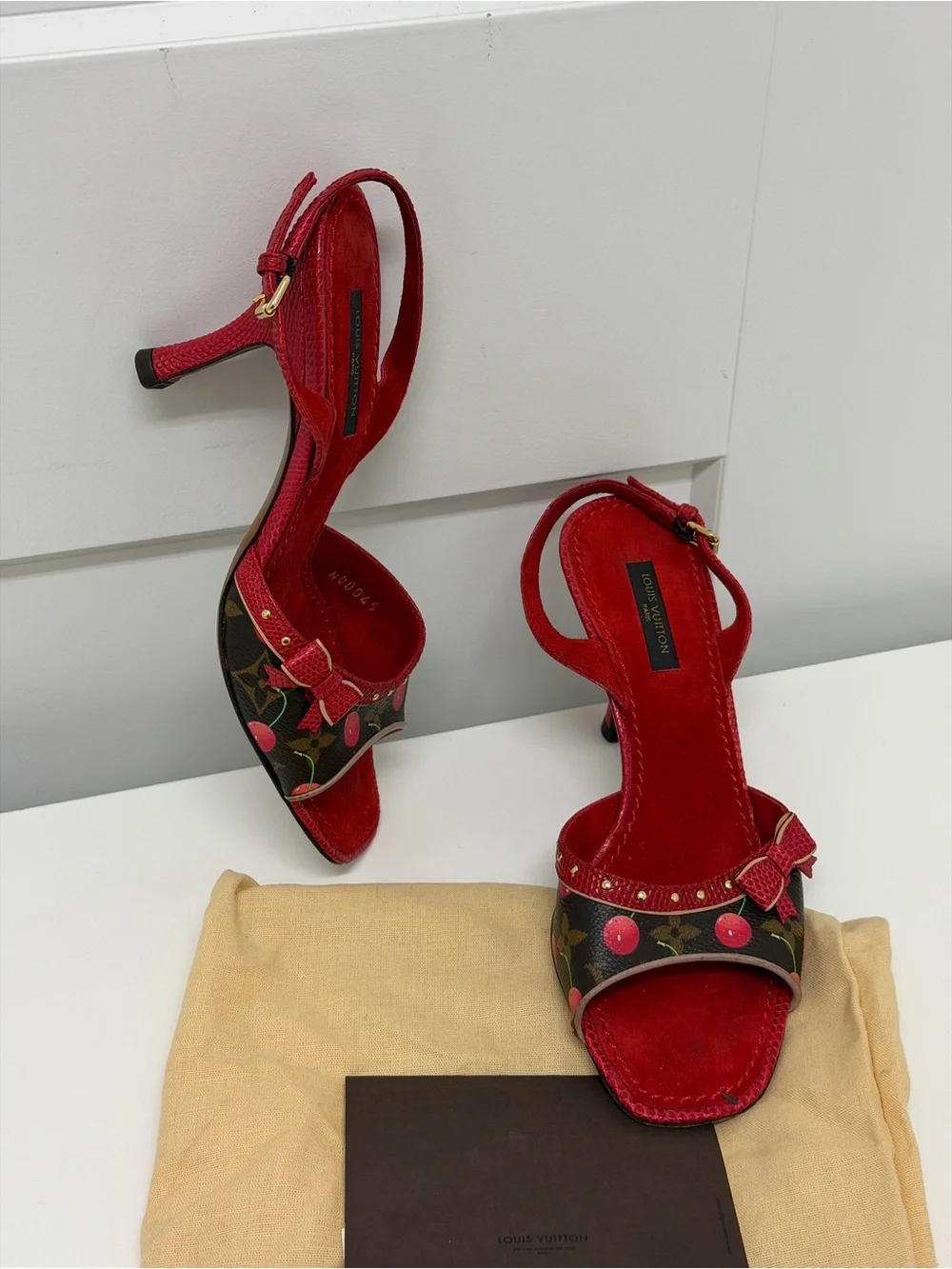 Rare Louis Vuitton x Takashi Murakami iconic Cherry bow heels (EU 37/ US 7)